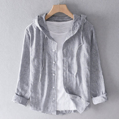 Lightweight hooded blouse made from a breathable cotton linen blend, featuring a casual spring style available in beige, blue, grey, or white. 4