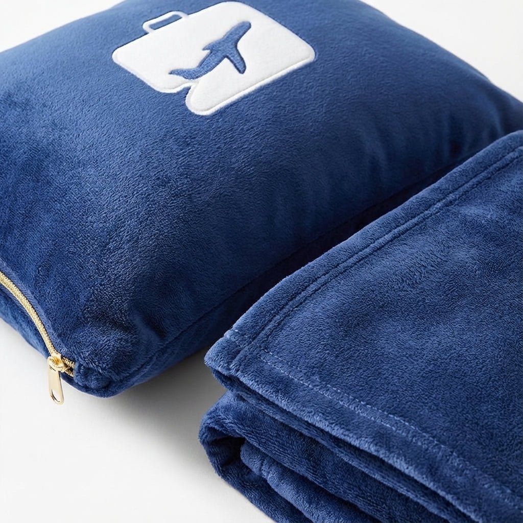 Lightweight travel set featuring a soft pillow and blanket, designed for comfort on the go with a compact and portable design. 3