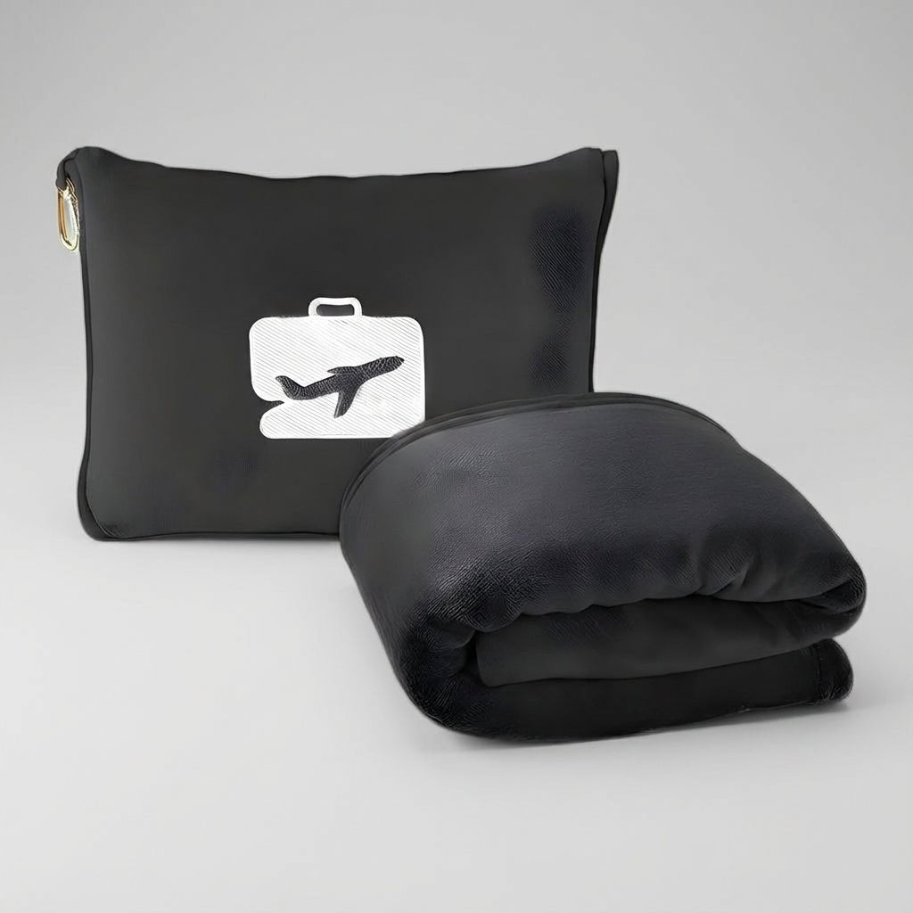 Lightweight travel set featuring a soft pillow and blanket, designed for comfort on the go with a compact and portable design. 0