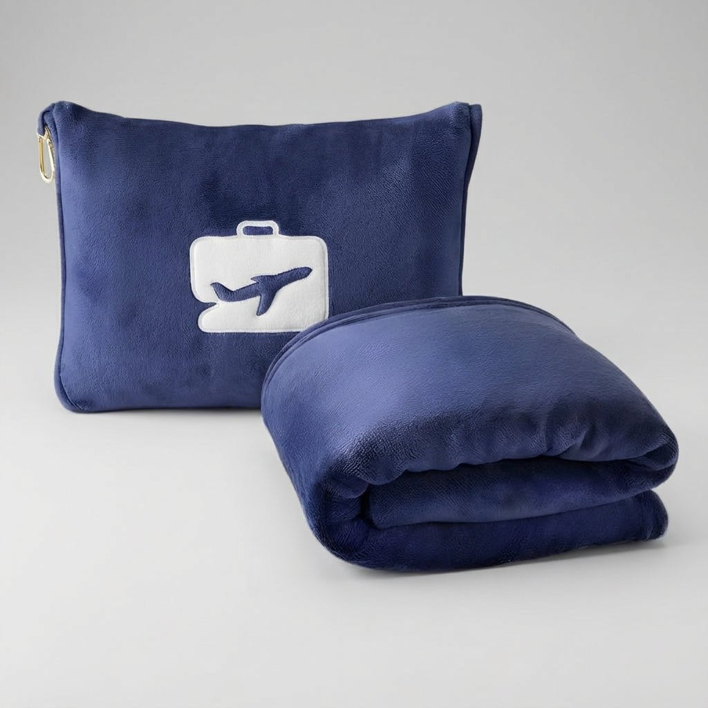 Lightweight travel set featuring a soft pillow and blanket, designed for comfort on the go with a compact and portable design. 5
