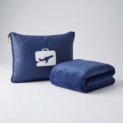 Lightweight travel set featuring a soft pillow and blanket, designed for comfort on the go with a compact and portable design. 2