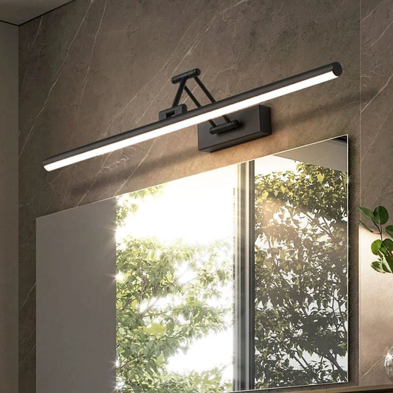 Linear LED wall light featuring an adjustable angle design, crafted with a durable metal body and a sleek acrylic shade, available in black or white finish. 11