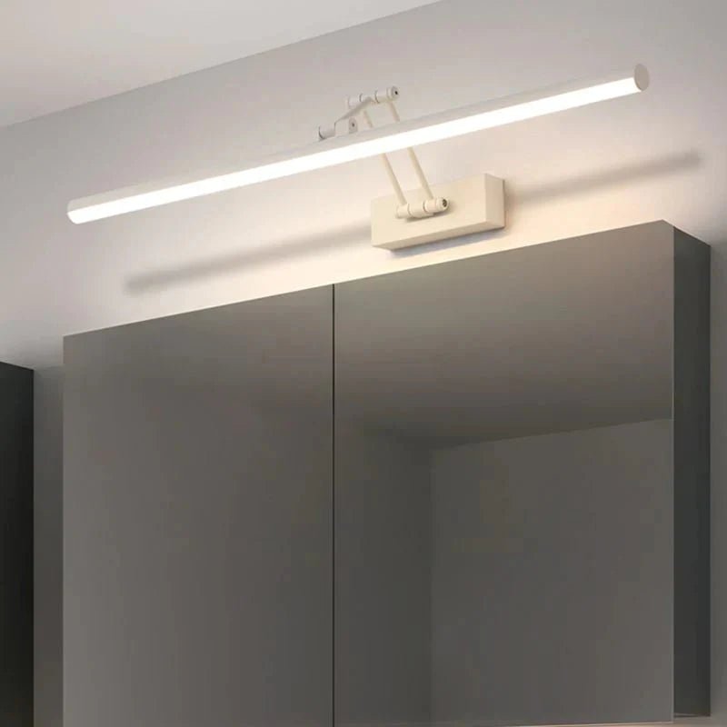 Linear LED wall light featuring an adjustable angle design, crafted with a durable metal body and a sleek acrylic shade, available in black or white finish. 10