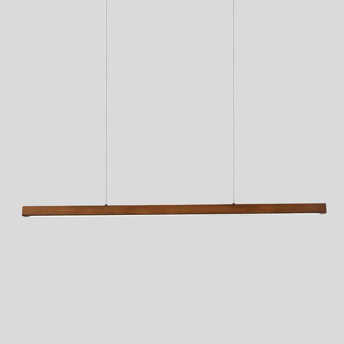 Linear pendant light featuring a dimmable LED design, adjustable wood and acrylic elements, perfect for illuminating kitchen islands. 0