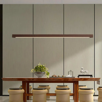 Linear pendant light featuring a dimmable LED design, adjustable wood and acrylic elements, perfect for illuminating kitchen islands. 7