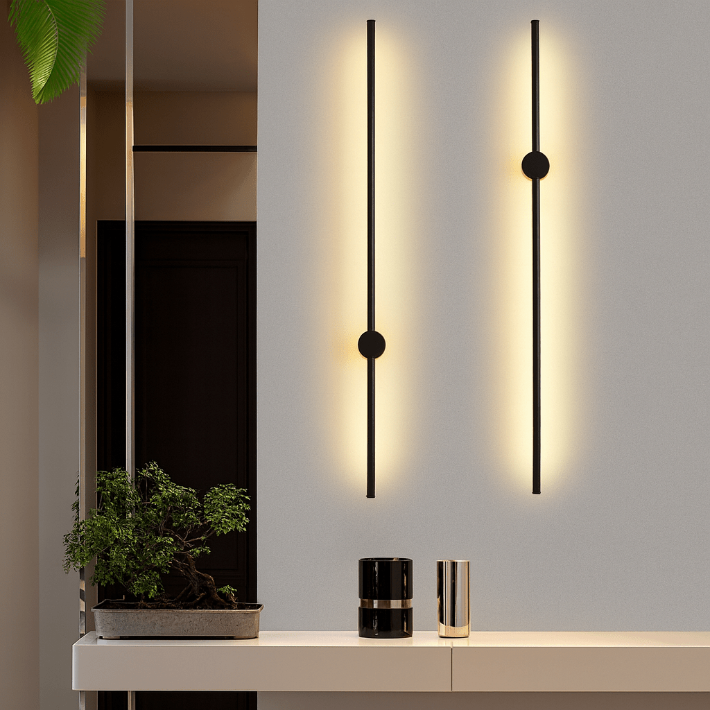 Modern linear wall lamp featuring a sleek iron and acrylic design, adjustable length from 60cm to 120cm, and energy-efficient LED lighting, perfect 1