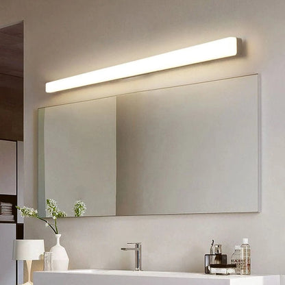 Linear wall light featuring an acrylic diffuser, designed for bathroom use, IP44 rated for moisture resistance, offering soft illumination in a sleek white finish. 7