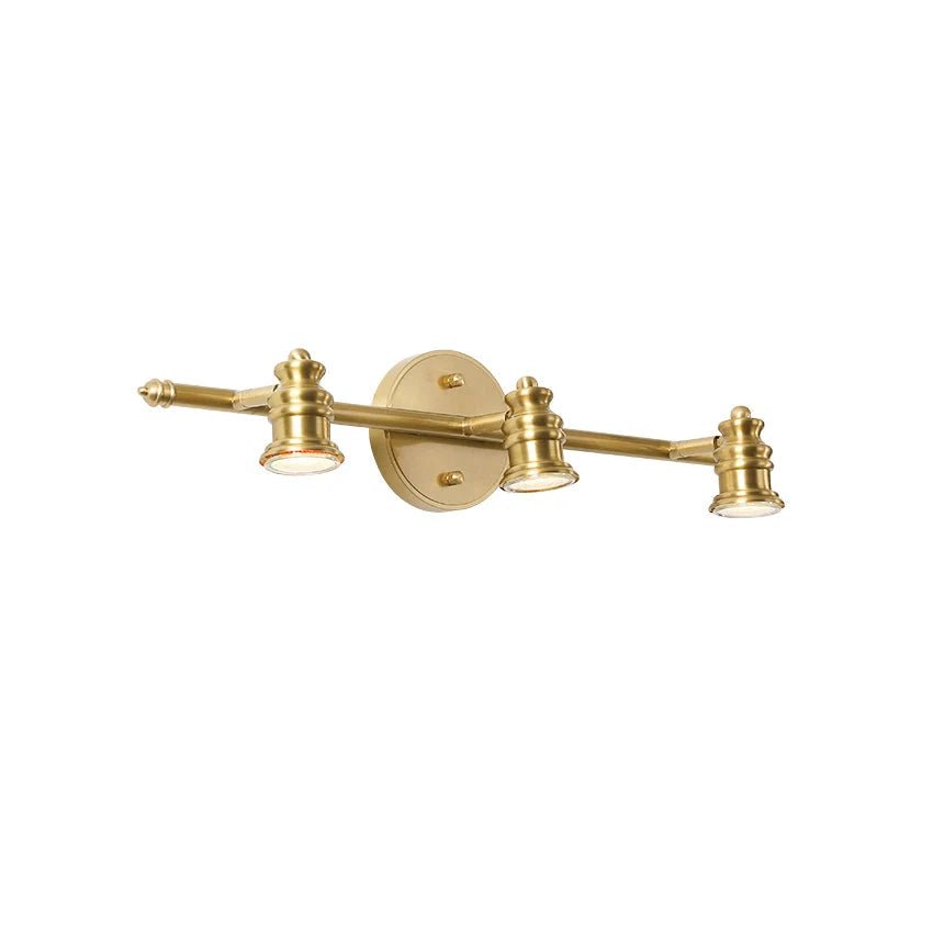 Linear wall light featuring adjustable spotlight heads in a warm brass finish, perfect for bathroom and indoor use, enhancing modern decor and providing focused illumination. 2