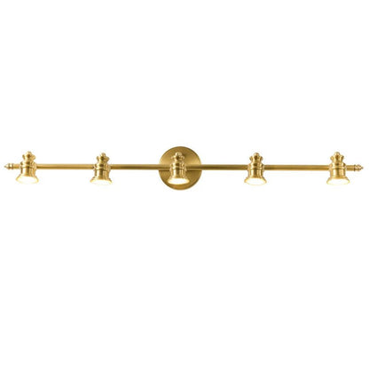 Linear wall light featuring adjustable spotlight heads in a warm brass finish, perfect for bathroom and indoor use, enhancing modern decor and providing focused illumination. 12