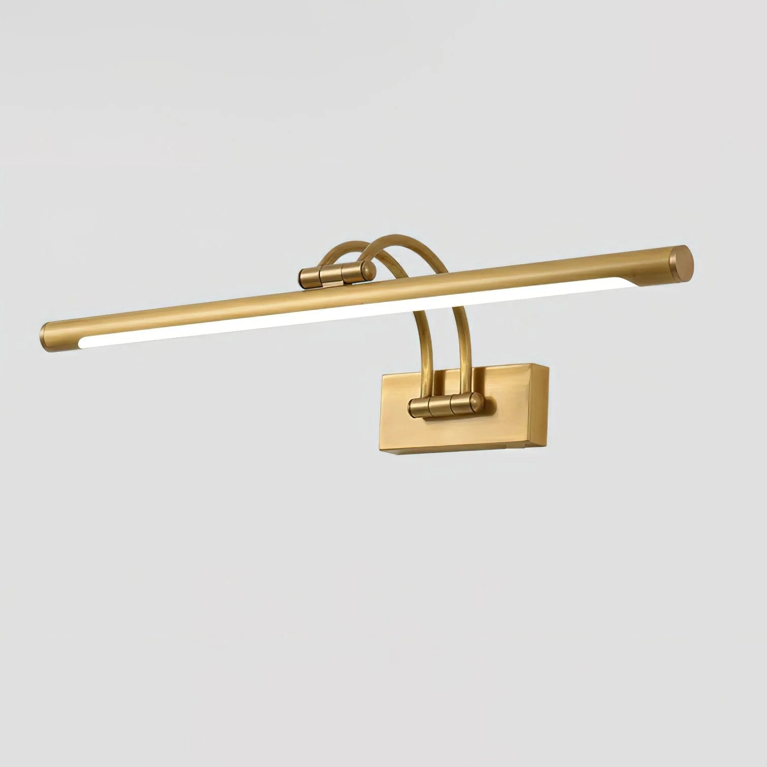 Linear wall light featuring a sleek design with a dimmable integrated LED, available in a modern brass or dark bronze finish, perfect for enhancing bathroom ambiance 0