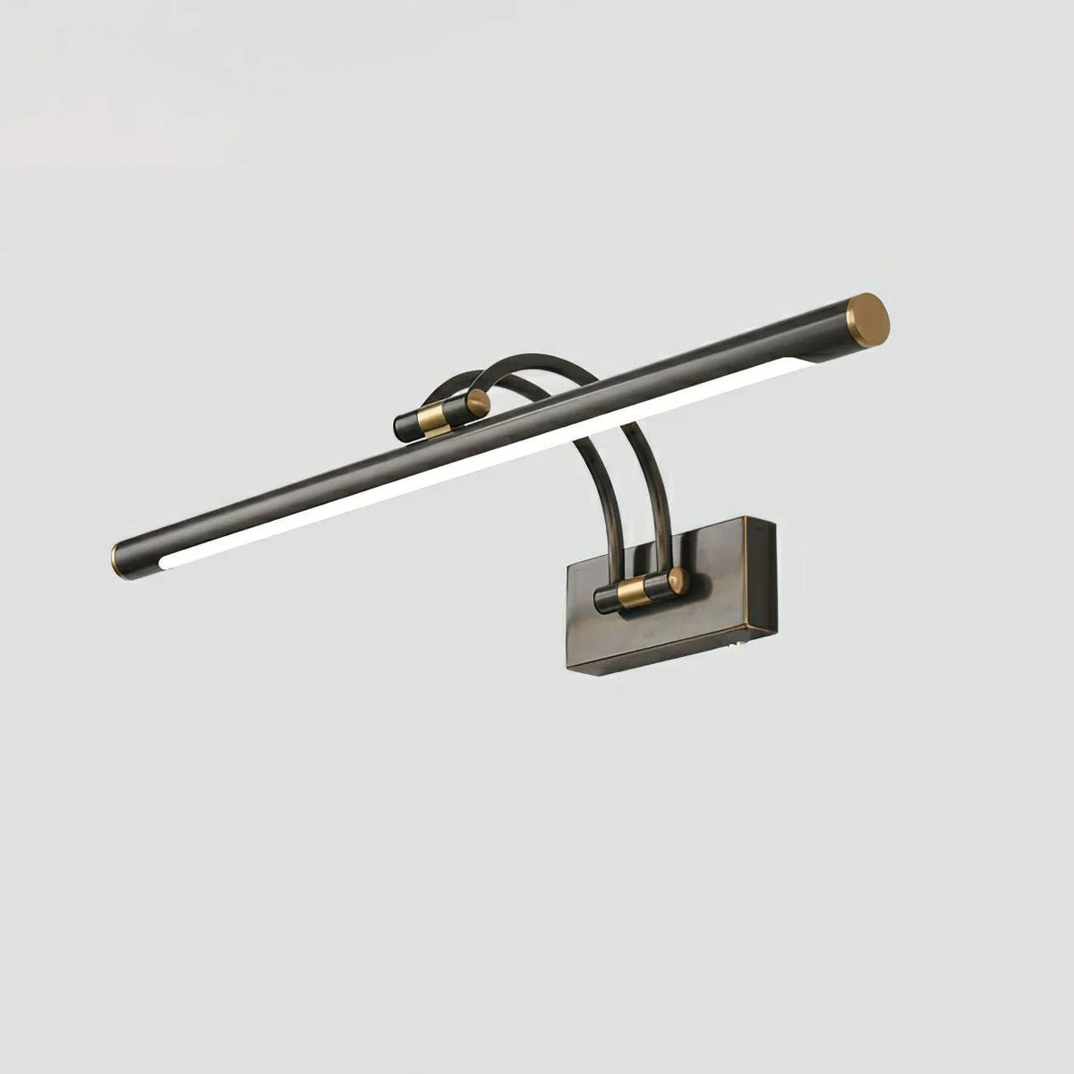 Linear wall light featuring a sleek design with a dimmable integrated LED, available in a modern brass or dark bronze finish, perfect for enhancing bathroom ambiance 5