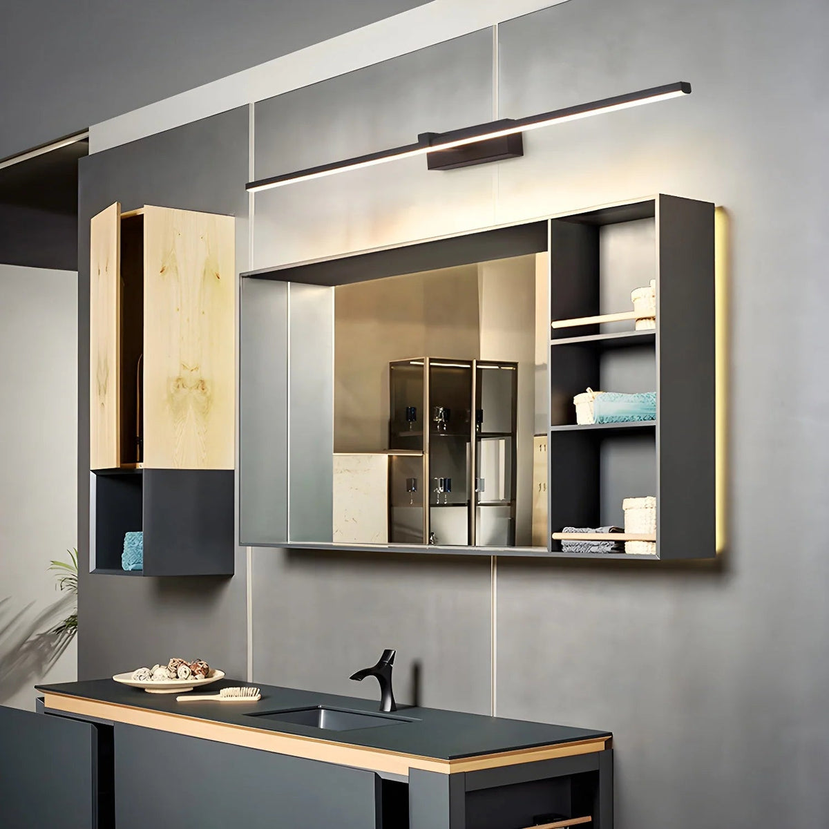 Modern linear wall light with integrated LED in sleek black or white design, perfect for contemporary interiors. 3