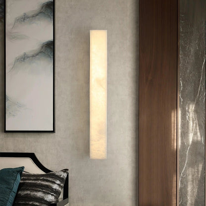 Modern linear wall light featuring integrated LED technology and an elegant alabaster design, suitable for versatile mounting and equipped with dimmable options for customizable ambiance. 4