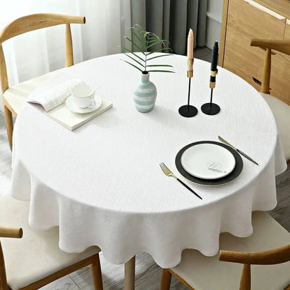 Linen tablecloth featuring a durable cotton blend, designed for easy maintenance, with a vibrant multi-color pattern, perfect for dining and special occasions. 2