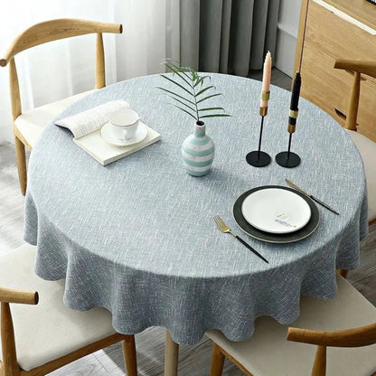 Linen tablecloth featuring a durable cotton blend, designed for easy maintenance, with a vibrant multi-color pattern, perfect for dining and special occasions. 5