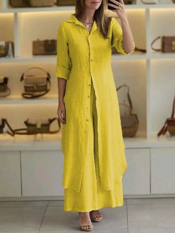 Linen two piece set featuring a relaxed fit, perfect breathable casual outfit for women, ideal for warm weather and stylish comfort. 2