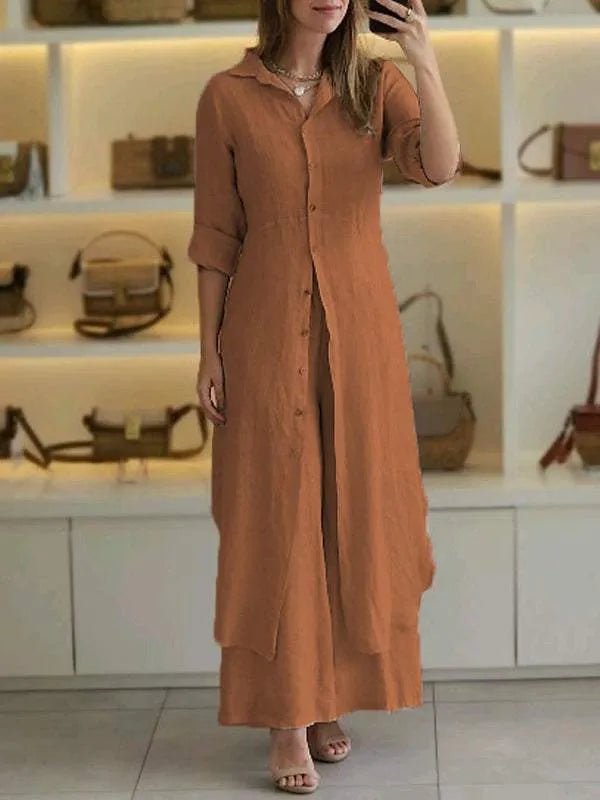 Linen two piece set featuring a relaxed fit, perfect breathable casual outfit for women, ideal for warm weather and stylish comfort. 4