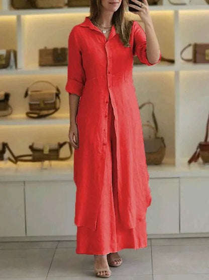 Linen two piece set featuring a relaxed fit, perfect breathable casual outfit for women, ideal for warm weather and stylish comfort. 3