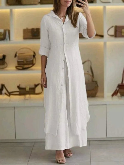 Linen two piece set featuring a relaxed fit, perfect breathable casual outfit for women, ideal for warm weather and stylish comfort. 5