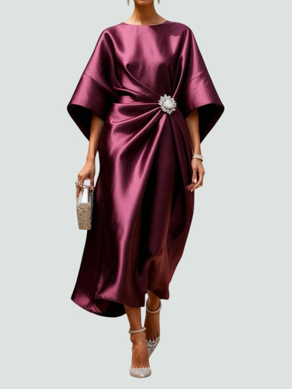 Long sleeve maxi dress featuring a luxurious shine, elegant floor-length design perfect for formal events and special occasions for women. 1