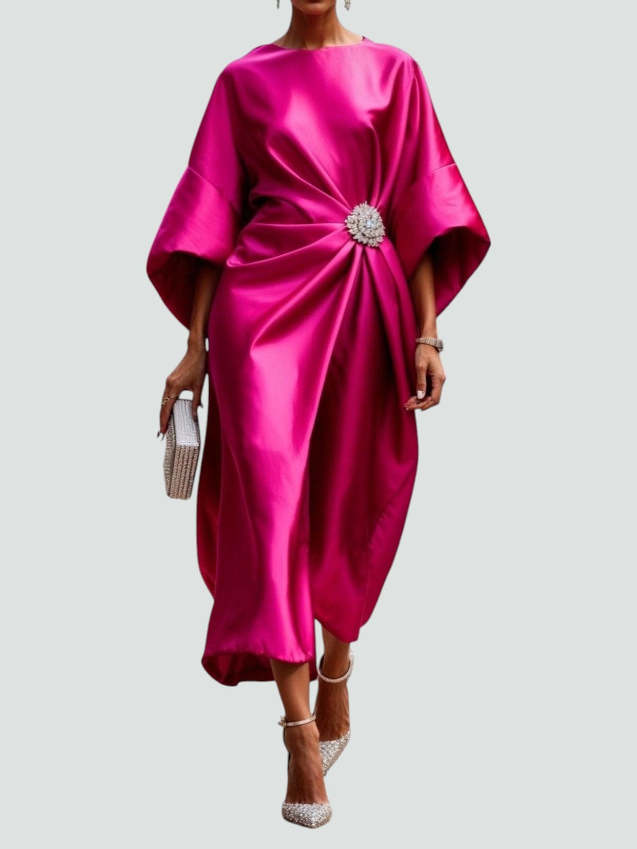 Long sleeve maxi dress featuring a luxurious shine, elegant floor-length design perfect for formal events and special occasions for women. 3