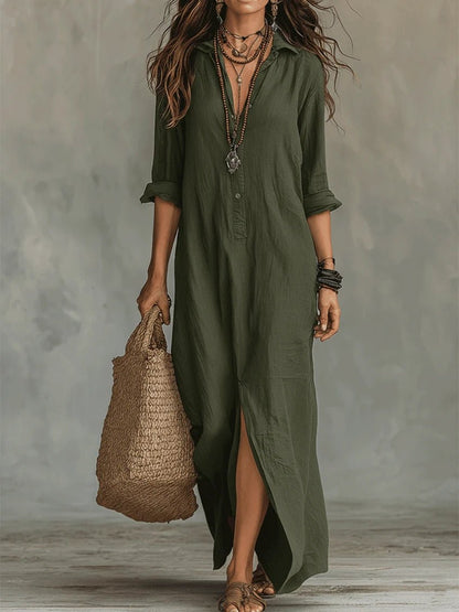 Loose black maxi dress featuring elegant buttons, designed for a flowing fit perfect for special occasions. 6