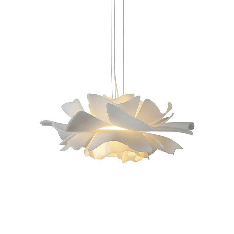 Lotus Pendant Light with adjustable cord, featuring a modern white acrylic design, perfect for illuminating kitchen and dining spaces. 0