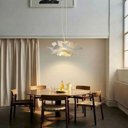 Lotus Pendant Light with adjustable cord, featuring a modern white acrylic design, perfect for illuminating kitchen and dining spaces. 3