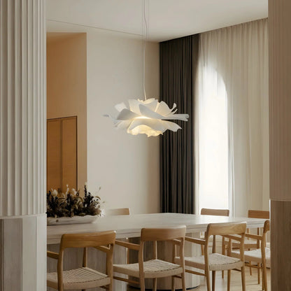 Lotus Pendant Light with adjustable cord, featuring a modern white acrylic design, perfect for illuminating kitchen and dining spaces. 2