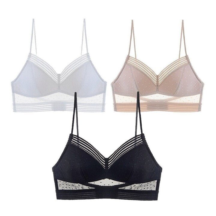 Low Back Wireless Lace Bra with Adjustable Straps in Black, Beige, and White - Comfortable and Supportive Design for Everyday Wear. 1