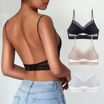 Low Back Wireless Lace Bra with Adjustable Straps in Black, Beige, and White - Comfortable and Supportive Design for Everyday Wear. 0