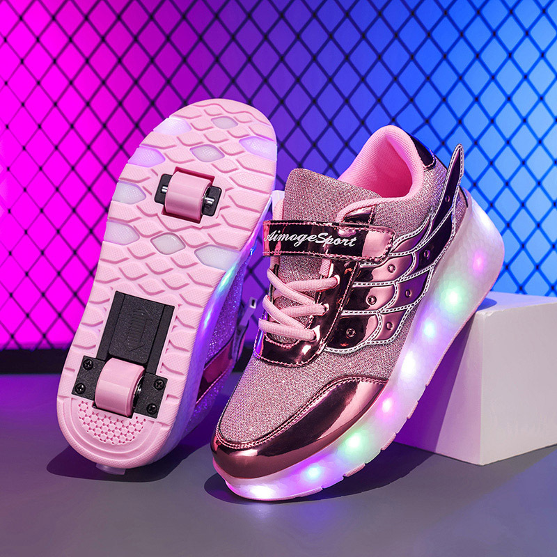 Luminous roller skate shoes featuring vibrant wheels and USB rechargeable lights, designed for children and teens, perfect for fun and stylish skating experiences. 0