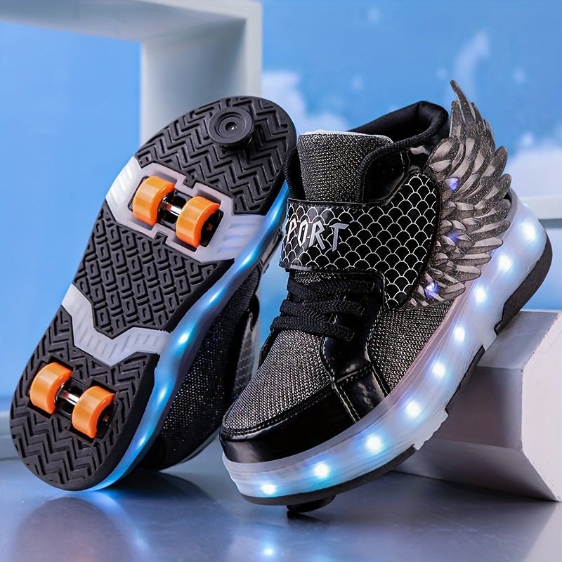 Luminous roller skate shoes featuring vibrant wheels and USB rechargeable lights, designed for children and teens, perfect for fun and stylish skating experiences. 5