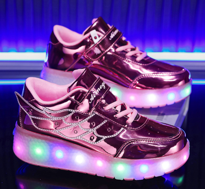 Luminous roller skate shoes featuring vibrant wheels and USB rechargeable lights, designed for children and teens, perfect for fun and stylish skating experiences. 7