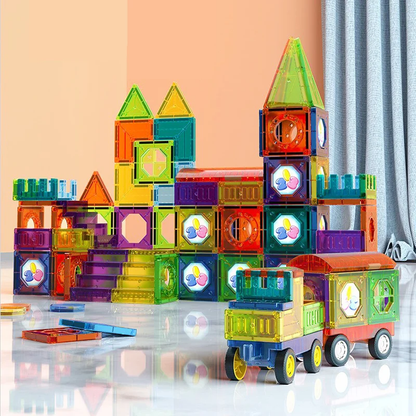 Magnetic Building Blocks Set with LED Lights - 69-piece educational toy for kids, featuring colorful magnetic pieces that encourage creativity and learning through hands-on play 1