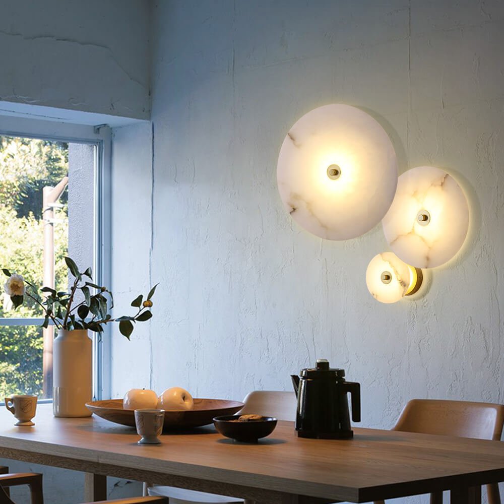 Modern marble wall lamp featuring integrated LED lighting, available in elegant gold or black copper finish, perfect for contemporary interior decor. 8