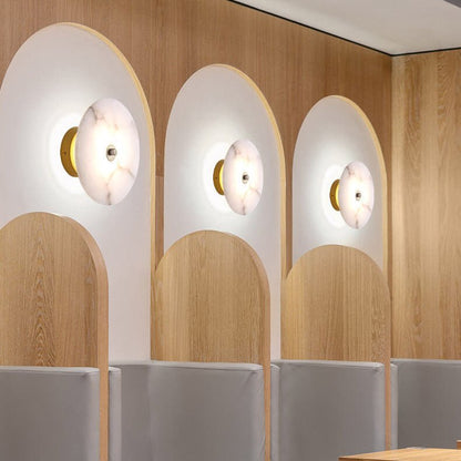 Modern marble wall lamp featuring integrated LED lighting, available in elegant gold or black copper finish, perfect for contemporary interior decor. 7