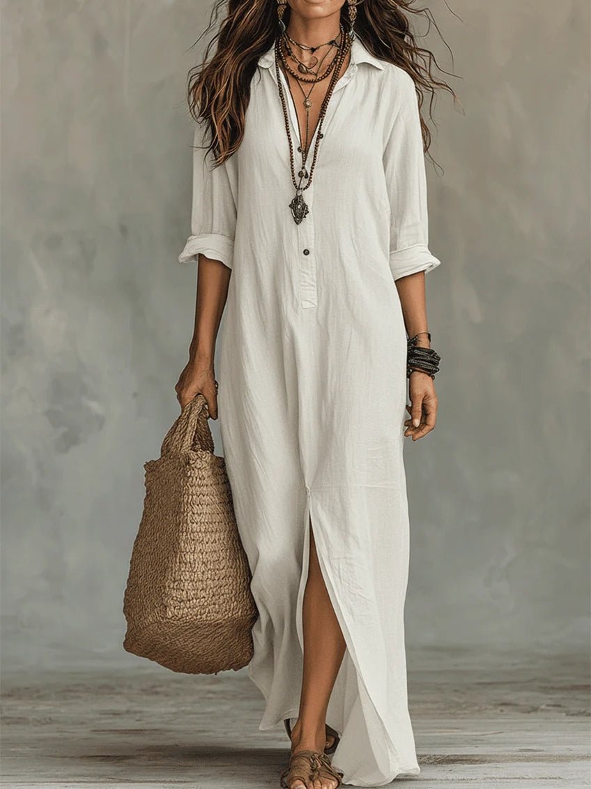 Maxi Dress with Button-Down Detail and Relaxed Fit for Women – Lightweight Long Sleeve Casual Dress 5