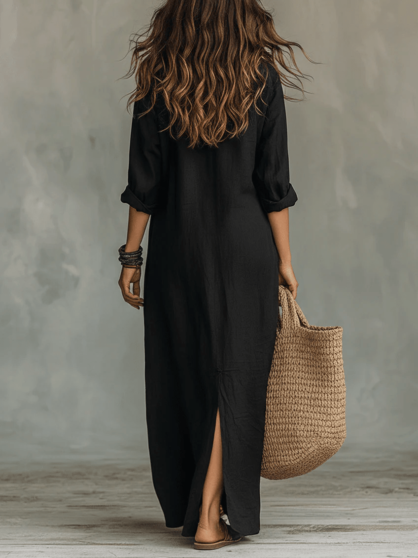 Maxi Dress with Button-Down Detail and Relaxed Fit for Women – Lightweight Long Sleeve Casual Dress 2