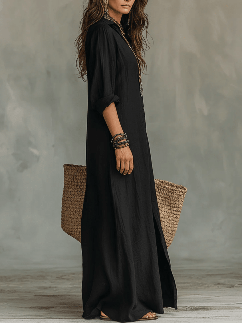 Maxi Dress with Button-Down Detail and Relaxed Fit for Women – Lightweight Long Sleeve Casual Dress 1