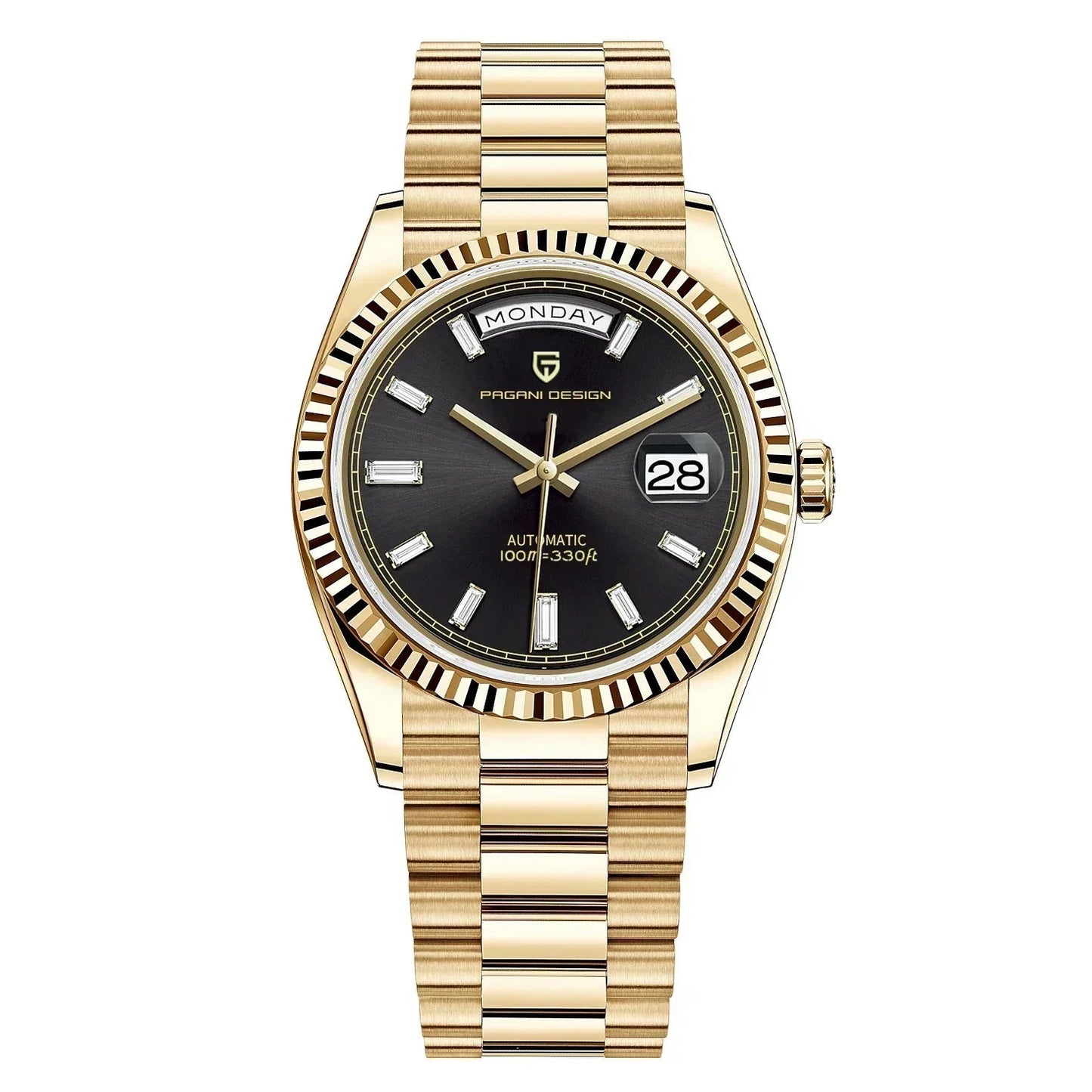 Men's automatic watch featuring a date display, crafted from brushed stainless steel, showcasing an elegant design suitable for both work and casual wear. 8