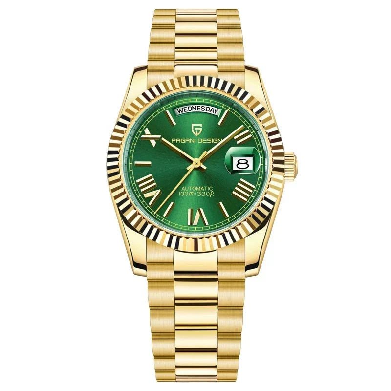 Men's automatic watch featuring a date display, crafted from brushed stainless steel, showcasing an elegant design suitable for both work and casual wear. 7