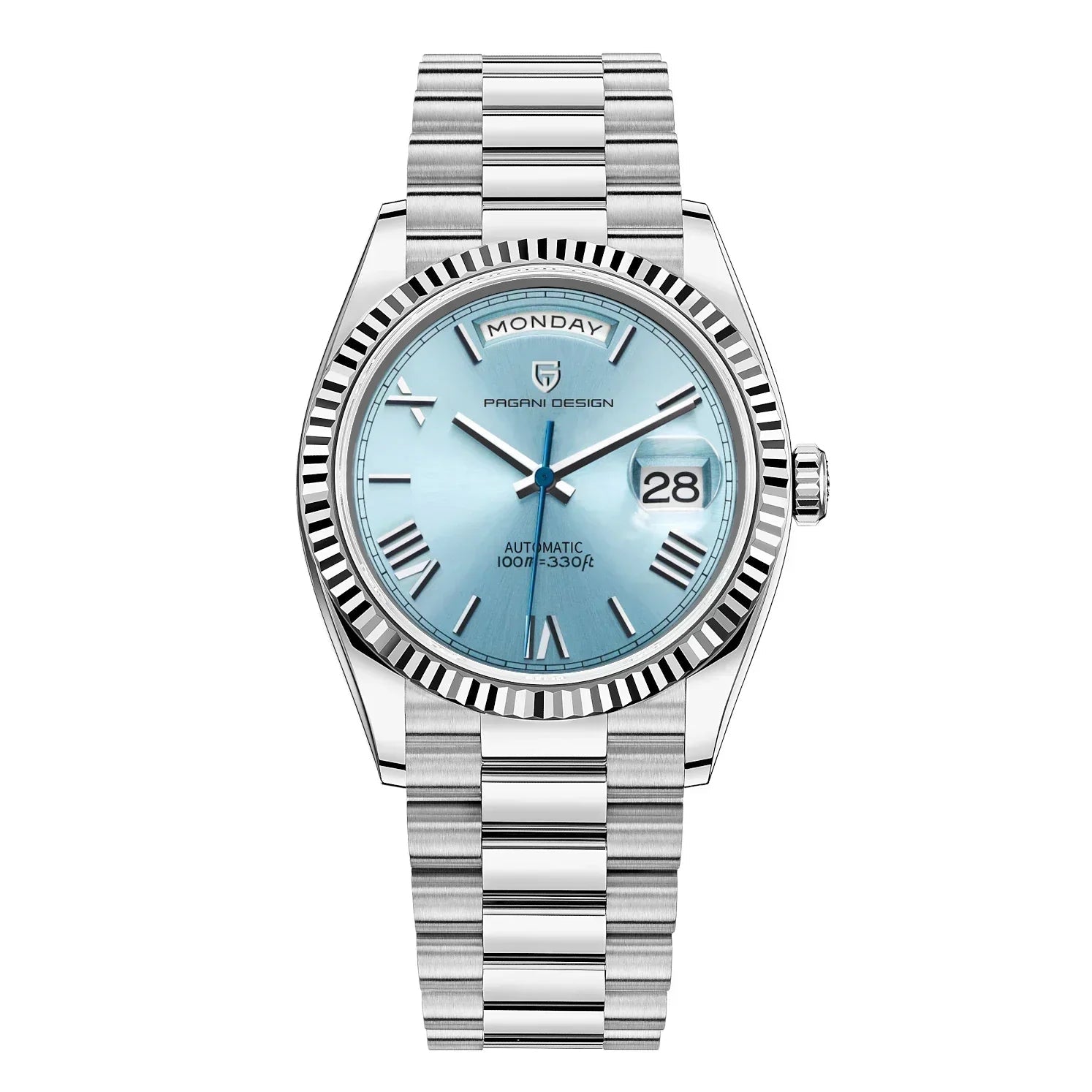Men's automatic watch featuring a date display, crafted from brushed stainless steel, showcasing an elegant design suitable for both work and casual wear. 1