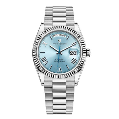 Men's automatic watch featuring a date display, crafted from brushed stainless steel, showcasing an elegant design suitable for both work and casual wear. 1