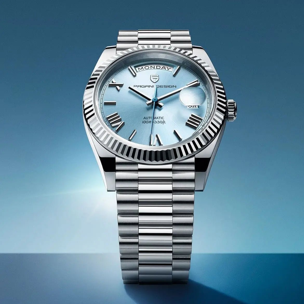 Men's automatic watch featuring a date display, crafted from brushed stainless steel, showcasing an elegant design suitable for both work and casual wear. 0