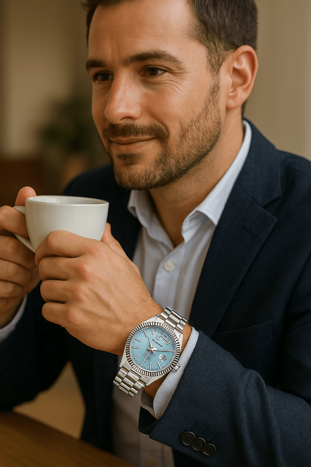 Men's automatic watch featuring a date display, crafted from brushed stainless steel, showcasing an elegant design suitable for both work and casual wear. 4