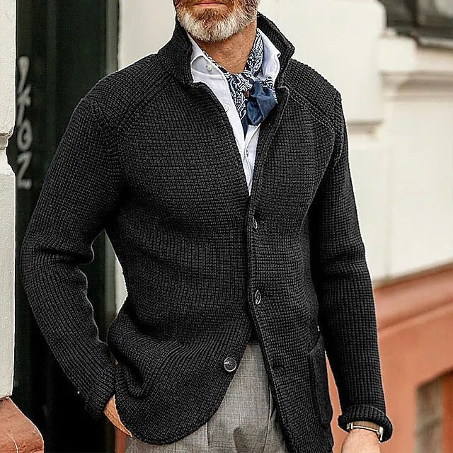 Men's cardigan featuring a button closure, crafted from soft knit fabric, designed in a classic style suitable for all occasions. 1