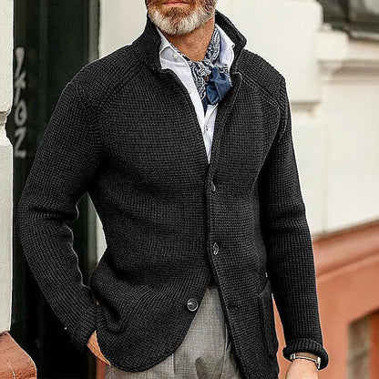 Men's cardigan featuring a button closure, crafted from soft knit fabric, designed in a classic style suitable for all occasions. 1