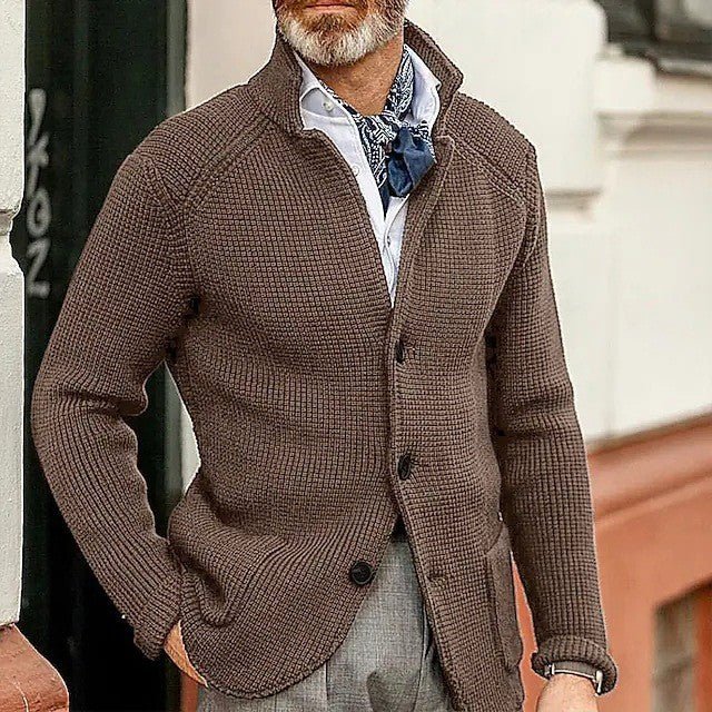 Men's cardigan featuring a button closure, crafted from soft knit fabric, designed in a classic style suitable for all occasions. 0