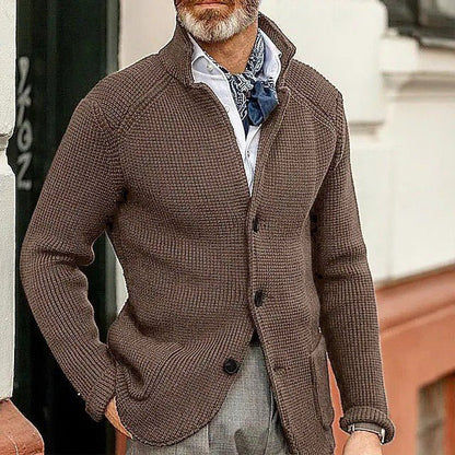 Men's cardigan featuring a button closure, crafted from soft knit fabric, designed in a classic style suitable for all occasions. 0